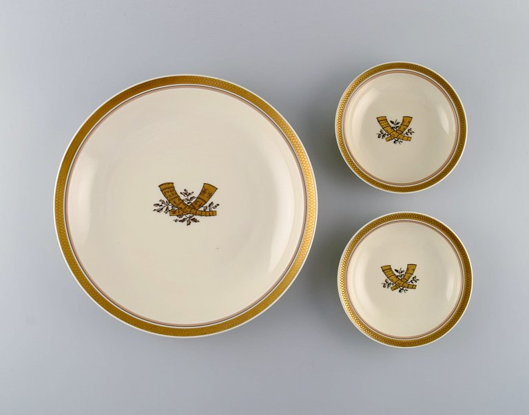 Royal Copenhagen Golden Horns. Large dish and two bowls. 1960s.
