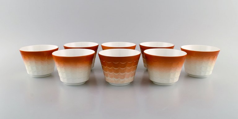 Wilhelm Kåge for Gustavsberg. Eight art deco herb pots in glazed porcelain. 
Swedish design, 1960s.
