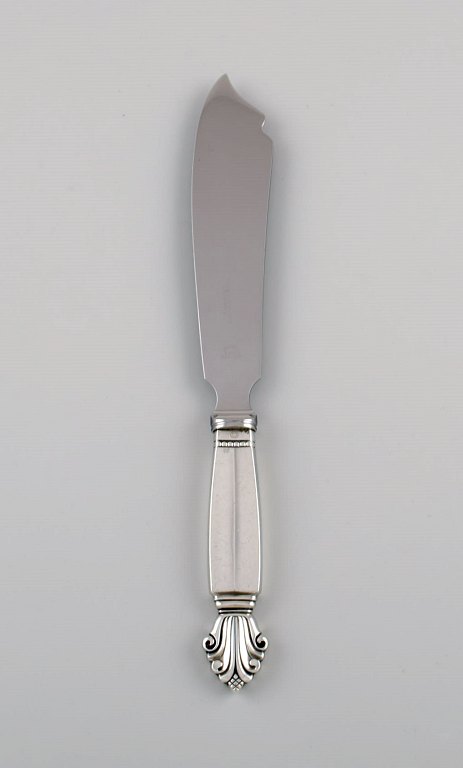 Georg Jensen Dronning lagkagekniv i sterlingsølv og rustfrit stål. 
