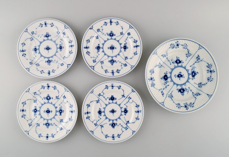 Five Royal Copenhagen Blue Fluted Plain Plates. Model numbers 1/178 and 1/180.
