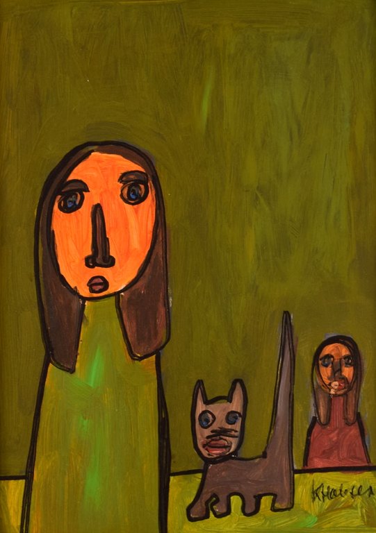 Kjell Hobjer (f.1951), svensk kunstner. Olie på plade. Naivistisk scene. Dateret 
2012.
