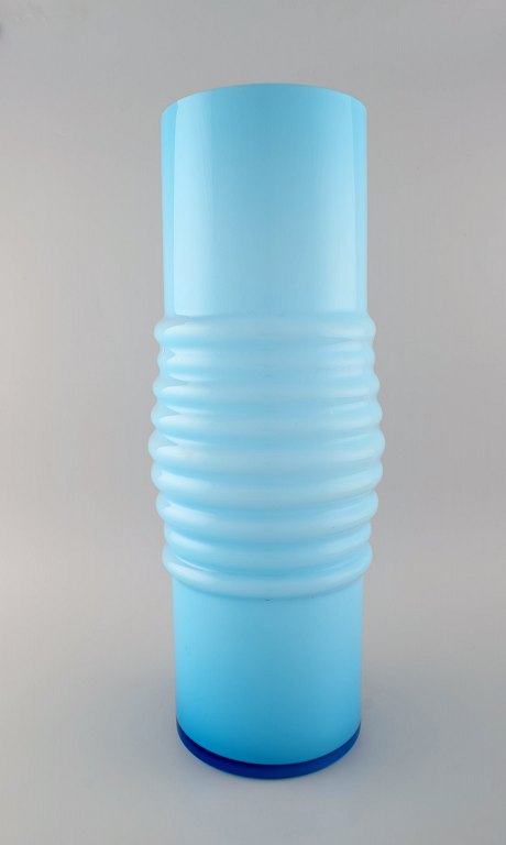 Per-Olof Ström for Alsterfors. Large vase in light blue mouth blown art glass. 
1960s.
