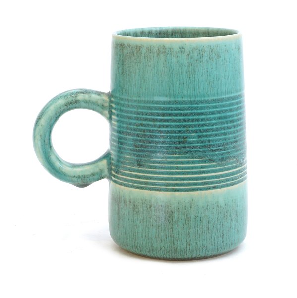 Turqouise glazed Saxbo stoneware mug. Signed Saxbo 754 ESTN. H: 14,7cm
