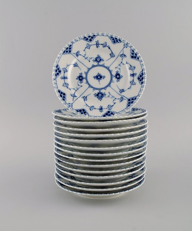 15 Royal Copenhagen Blue Fluted Full Lace Plates. Model number 1/1087. 1960s.
