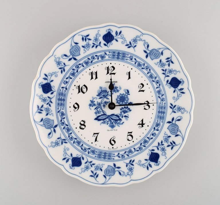Junghans porcelain wall clock. Meissen Blue Onion style. Germany, 1970s.
