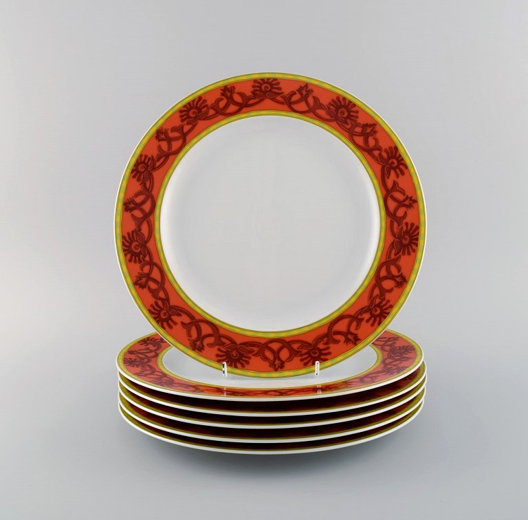 Paul Wunderlich for Rosenthal. Six Bokhara porcelain dinner plates. Colorful 
design, late 20th century.
