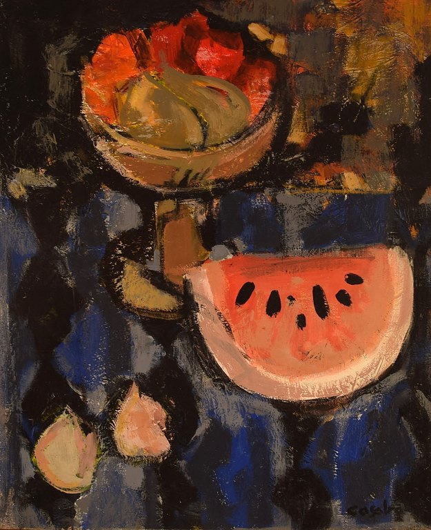 Remy Casabo (1929-1988), France. Oil on canvas. Modernist still life. Mid-20th 
century.
