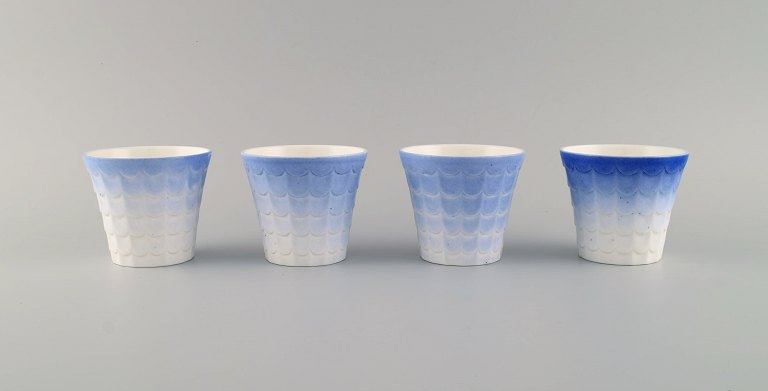 Wilhelm Kåge for Gustavsberg. Four art deco herb pots in glazed porcelain. 
Swedish design, 1960s.
