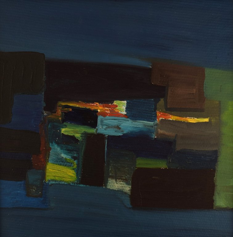 Unknown Swedish artist. Oil on board. Abstract composition. Dated 1968.

