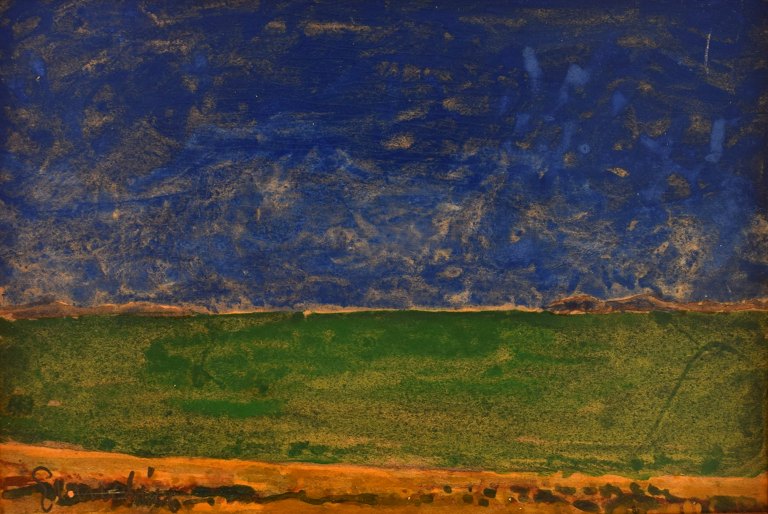 Svän Grandin (1906-1982), listed Swedish artist. Oil on board. Modernist 
landscape. Mid-20th century.

