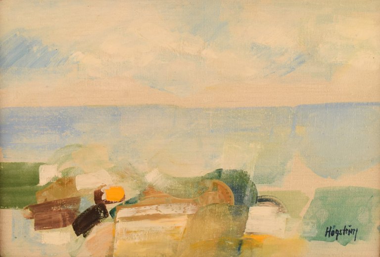 Kjell Högström (1930-2012), listed Swedish artist. Oil on canvas. Modernist 
landscape. 1960s / 70s.
