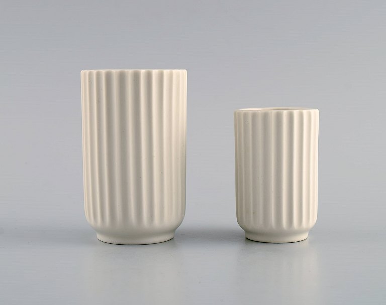 A pair of early Lyngby porcelain vases with fluted bodies. Dated 1936-1940.
