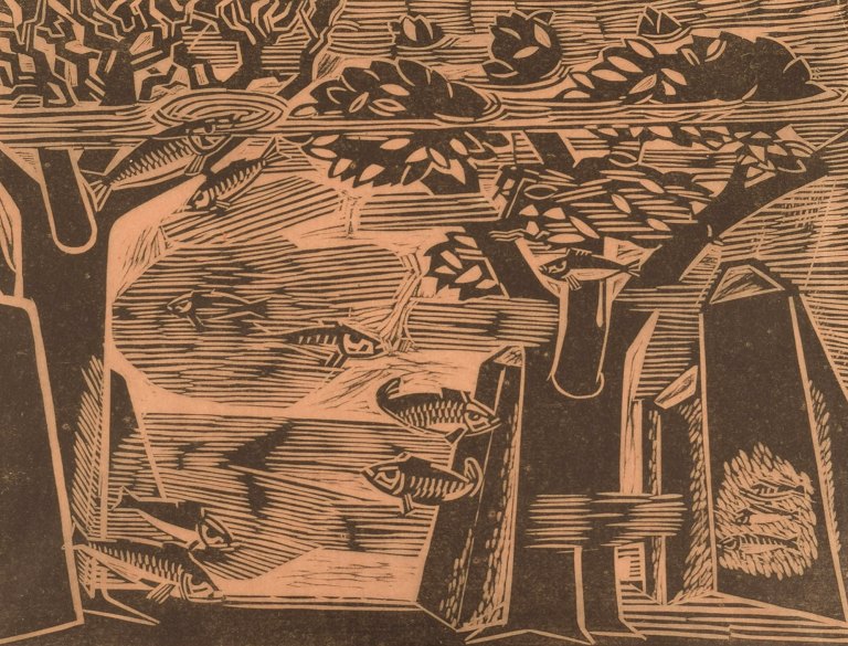 Axel Salto (1889-1961). Træsnit på japanpapir. Dateret 1933. 
