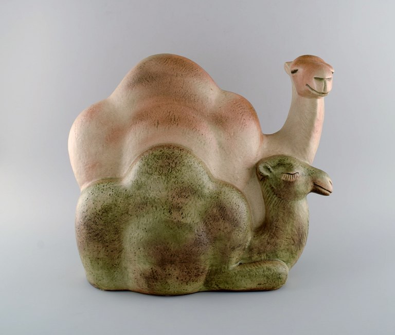 Lisa Larson for Gustavsberg. Colossal and rare sculpture in glazed stoneware. 
Two dromedaries. 1990s.
