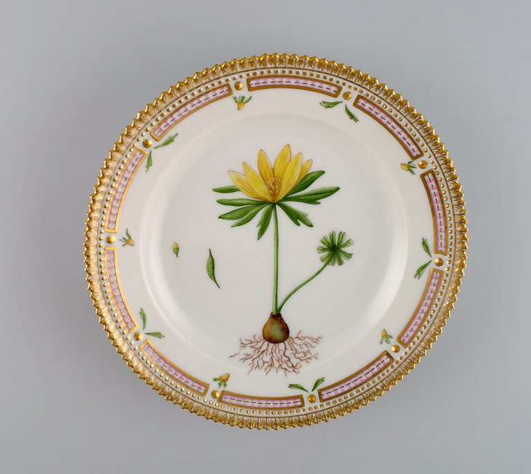 Royal Copenhagen Flora Danica salad plate in hand-painted porcelain with flowers 
and gold decoration. Model number 20/3573.
