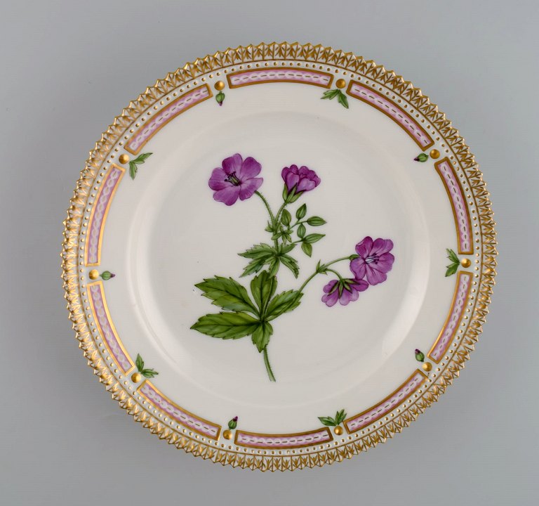 Royal Copenhagen Flora Danica salad plate in hand-painted porcelain with flowers 
and gold decoration. Model number 20/3573.
