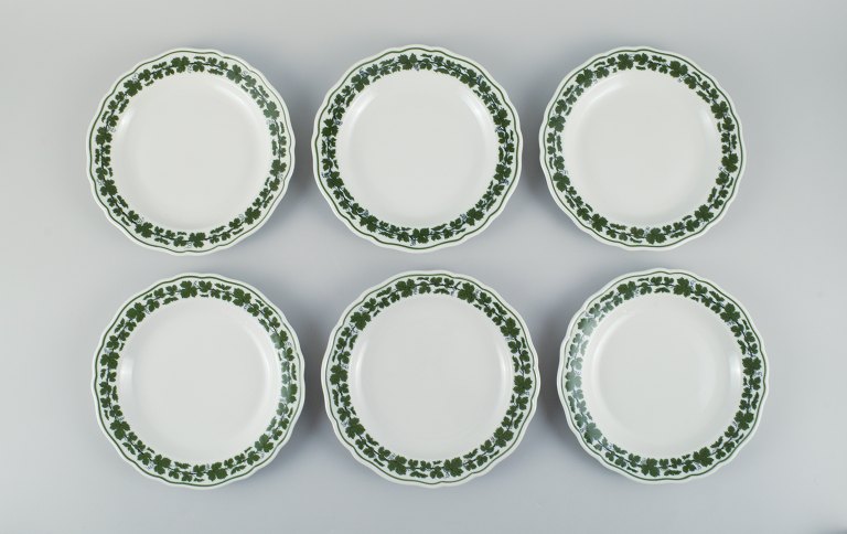 Seks Meissen Green Ivy Vine tallerkner i håndmalet porcelæn. 1940