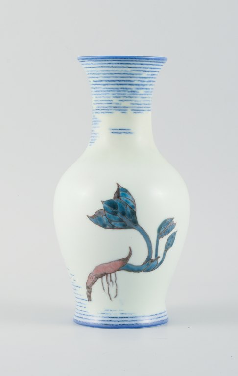 Jo Hahn Locher (1876-1960) for Bing & Grøndahl. Art Deco unique vase decorated 
with branches and flowers.