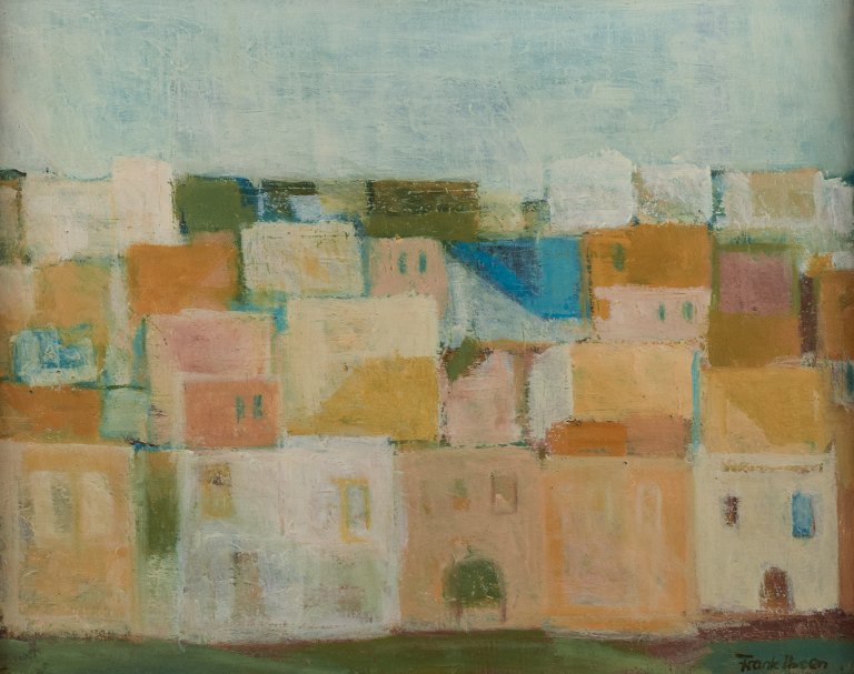 Frank Ibsen, Danish artist. City motif from Tangier, Morocco. Oil on panel.