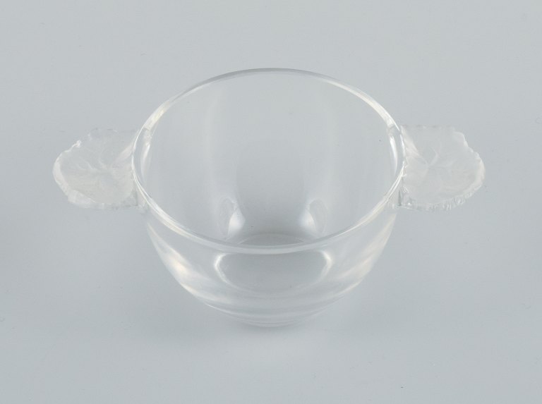 Rene Lalique, small Honfleur bowl with handle in art glass.