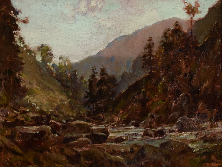 David Hewitt (1878-1939), Listed British artist
“In the Pass of Aberglaslyn – facing south” (Wales)