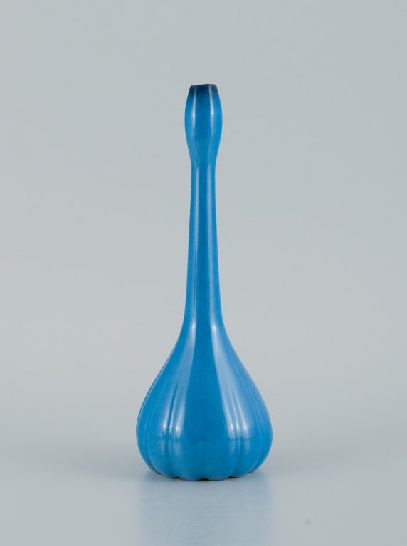 Limoges, France, hand painted porcelain vase in turquoise - organic slim shape 
in Art Deco style.