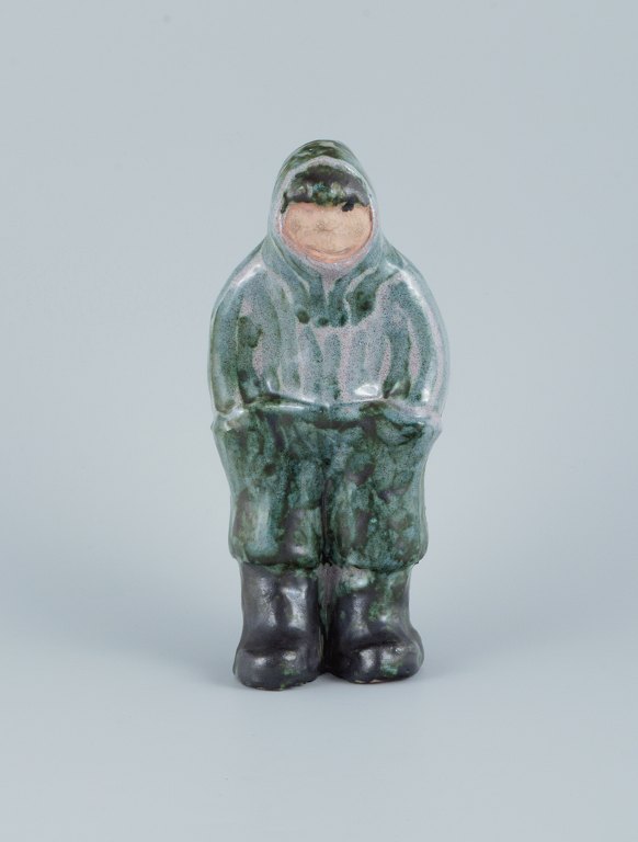 Greenlandica. Hand-painted unique stoneware figure, Inuit in traditional hunting 
clothes.