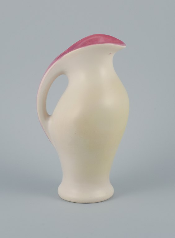 Pol Chambost (1906-1983) in style of, ceramic jug in matt white glaze.
Interior decorated in rose glass clock.