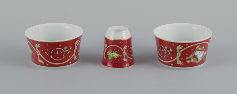 Rosenthal, two small bowls and a low candlestick with Christmas motifs.