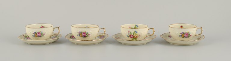Rosenthal, Germany, "Sanssouci". Four mocha cups with saucers decorated with 
flowers and gold.