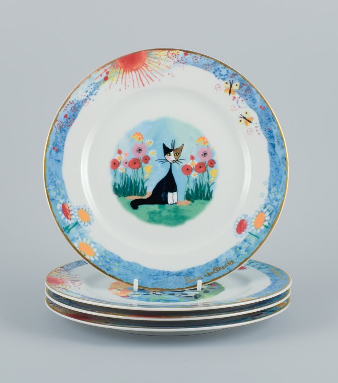 Rosina Wachtmeister for Goebel, Tyskland, fire porcelænstallerkner med 
kattemotiver.