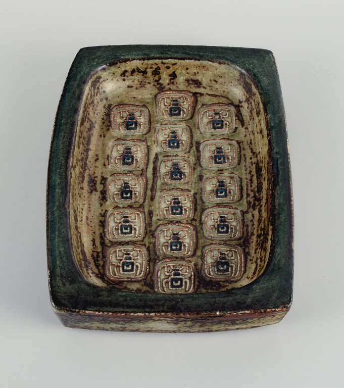 Jørgen Mogensen for Royal Copenhagen, stoneware dish with motif of beetles.