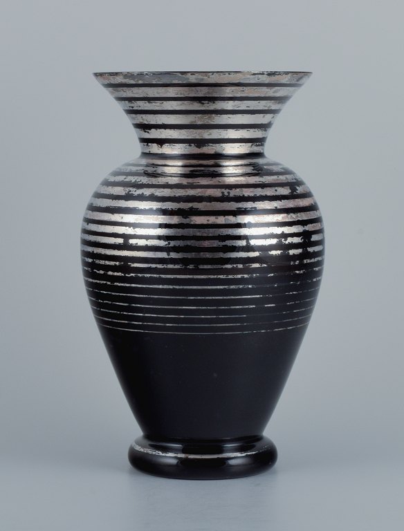 Art Deco glass vase, Germany. With horizontal silver inlays.