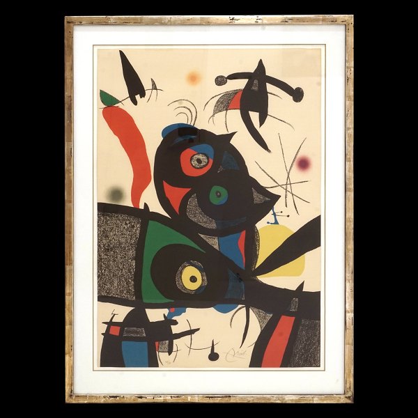 Joan Miró litografi. Joan Miro, 1893-1983, litografi i farver. Signeret og 
nummereret 48/75. Fra Oda à Joan Miró (III) 1973. Lysmål: 88x61cm. Med ramme: 
107x79cm