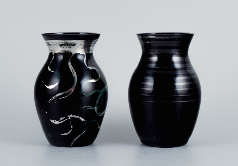 Two Art Deco glass vases, Germany. With horizontal silver inlays.