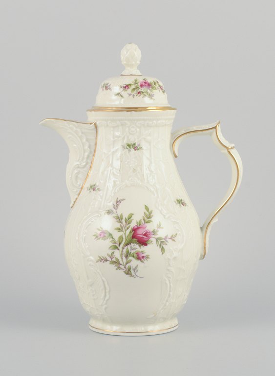 Rosenthal, Germany. "Sanssouci", cream colored coffee pot decorated with flowers 
and gold.