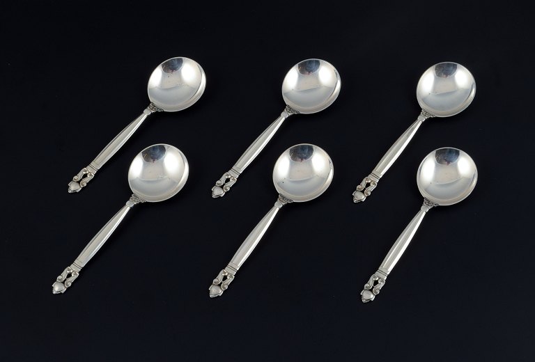 Georg Jensen, Acorn, six bouillon spoons in sterling silver.