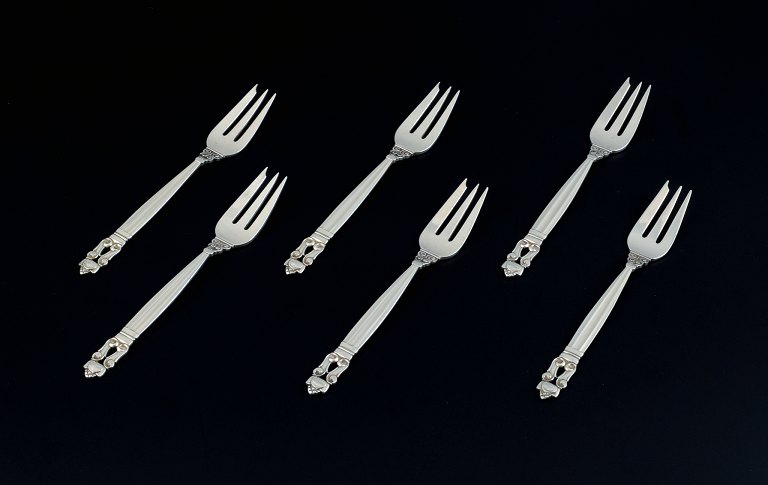 Georg Jensen, Acorn, six cake forks in sterling silver.