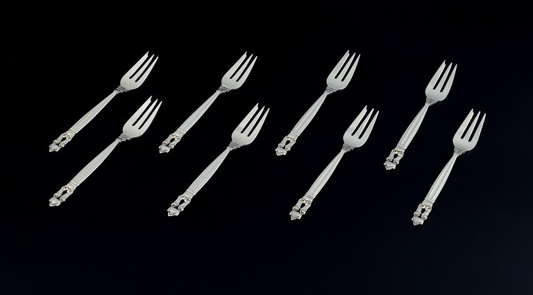 Georg Jensen, Acorn, eight cake forks in sterling silver.