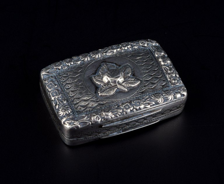 Antique miniature pill box in silver, gilded inside.