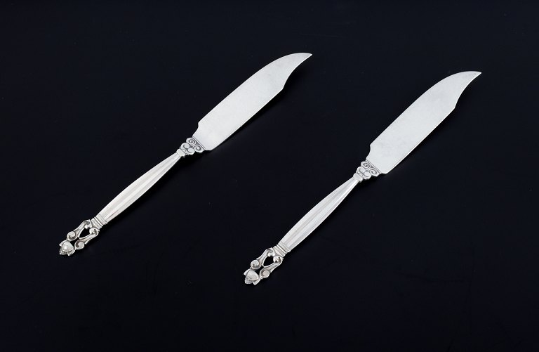 Georg Jensen, Acorn, two fish knives in sterling silver.