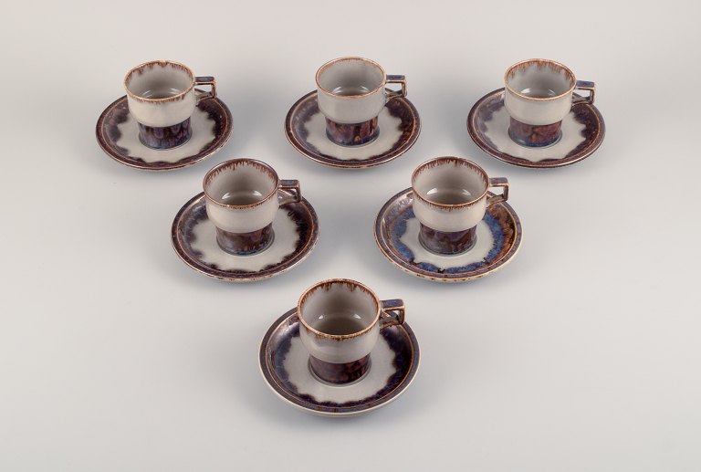 Jens Harald Quistgaard for Bing & Grøndahl, "Mexico" retro design, six coffee 
cups with saucers in stoneware.