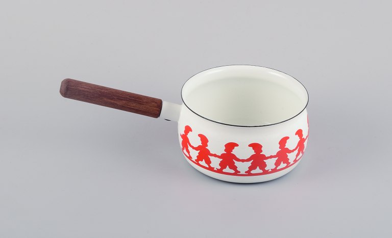 Kaj Franck, for Arabia, "Tonttu" pot in enamelled metal , decorated with dancing 
gnomes.