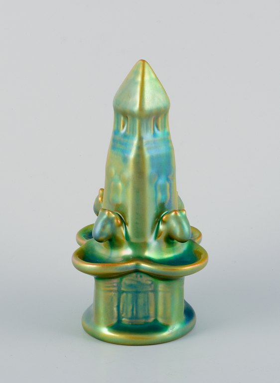 Zsolnay, Hungary, ceramic fountain sculpture with eosin glaze.
20th century.