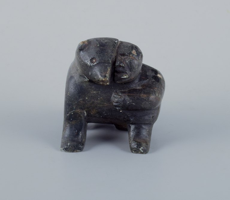 Greenlandica, small sculpture in soapstone. Polar bear and hunter.