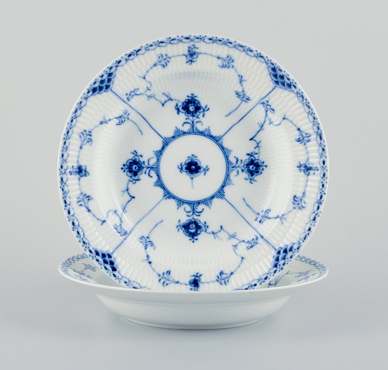 Royal Copenhagen, Blue Fluted Half Lace, two large deep plates.