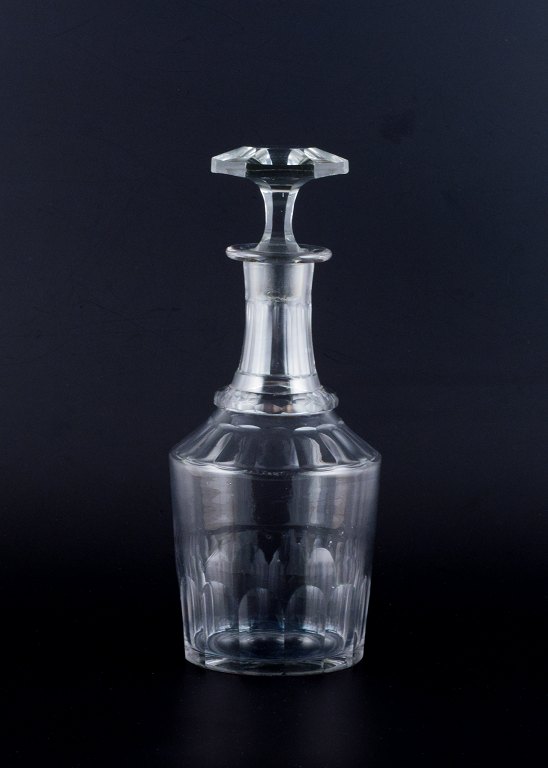 Danish glassworks, hand-blown wine decanter in clear faceted cut glass.
