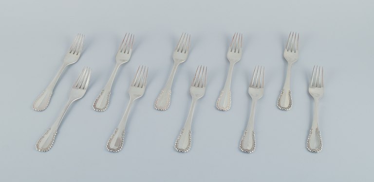 Georg Jensen, Viking, a set of ten lunch forks in 830 silver and sterling 
silver.