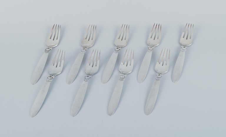 Georg Jensen, Cactus, a set of nine sterling silver dinner forks.
