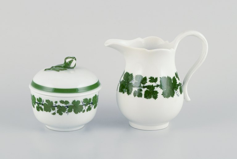 Meissen Green Ivy Vine, sukkerskål og flødekande.